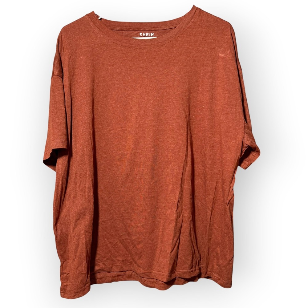 SHEIN Womens 1XL Rust Orange Short Sleeve Crew Neck Cotton Blend T-Shirt‎ Top